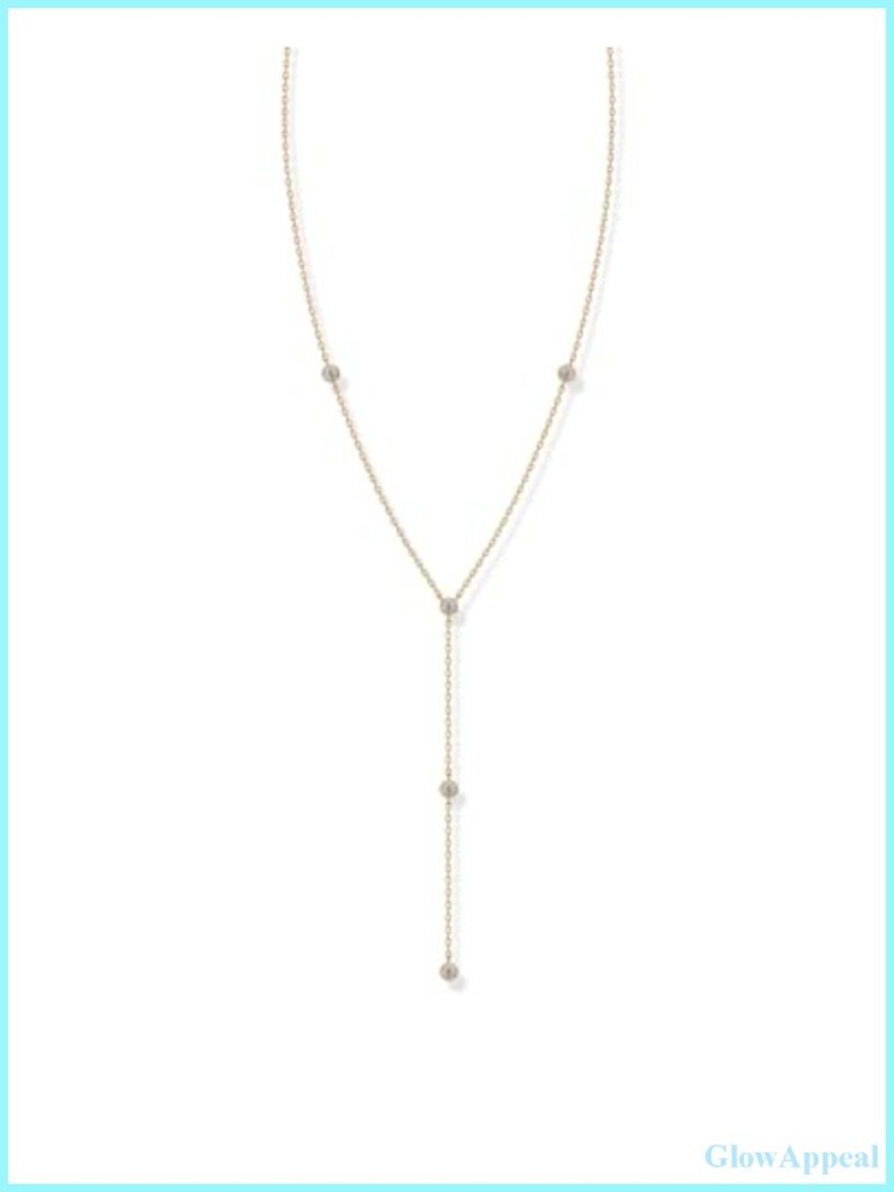 14K Gold Plated Y Necklace 16 Inch Cubic Zirconia Lariat Drop Layering